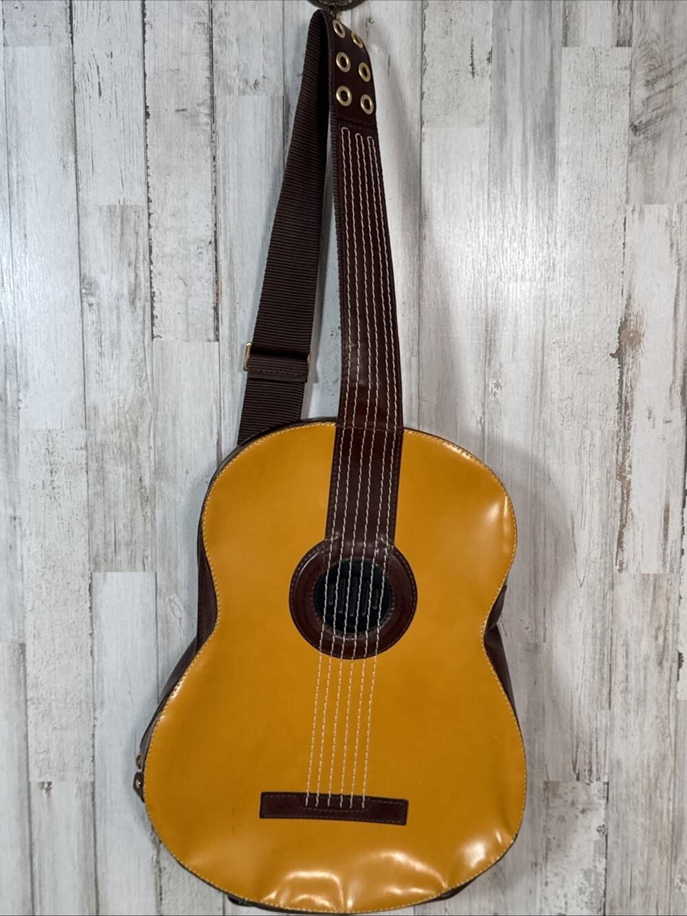 Vintage Pratesi Firenze 1948 Leather Guitar Shaped Sling Bag - Audio Not Tested